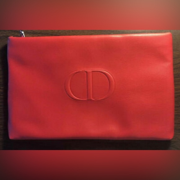 Christian Dior Red/Pink CD logo Makeup Pouch Bag Clutch - Picture 2 of 7